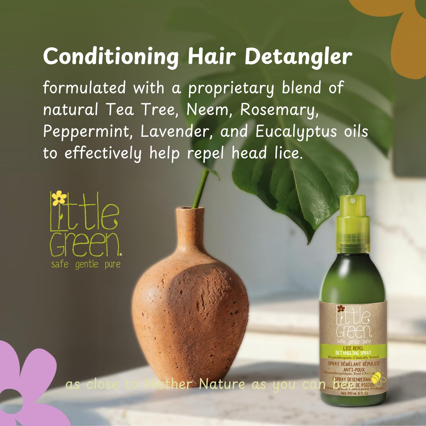 Little Green Kids Lice Guard Detangling Spray, Hair Detangler For Kids, Lice Prevention Spray, Contains Tea Tree Oil, 8oz