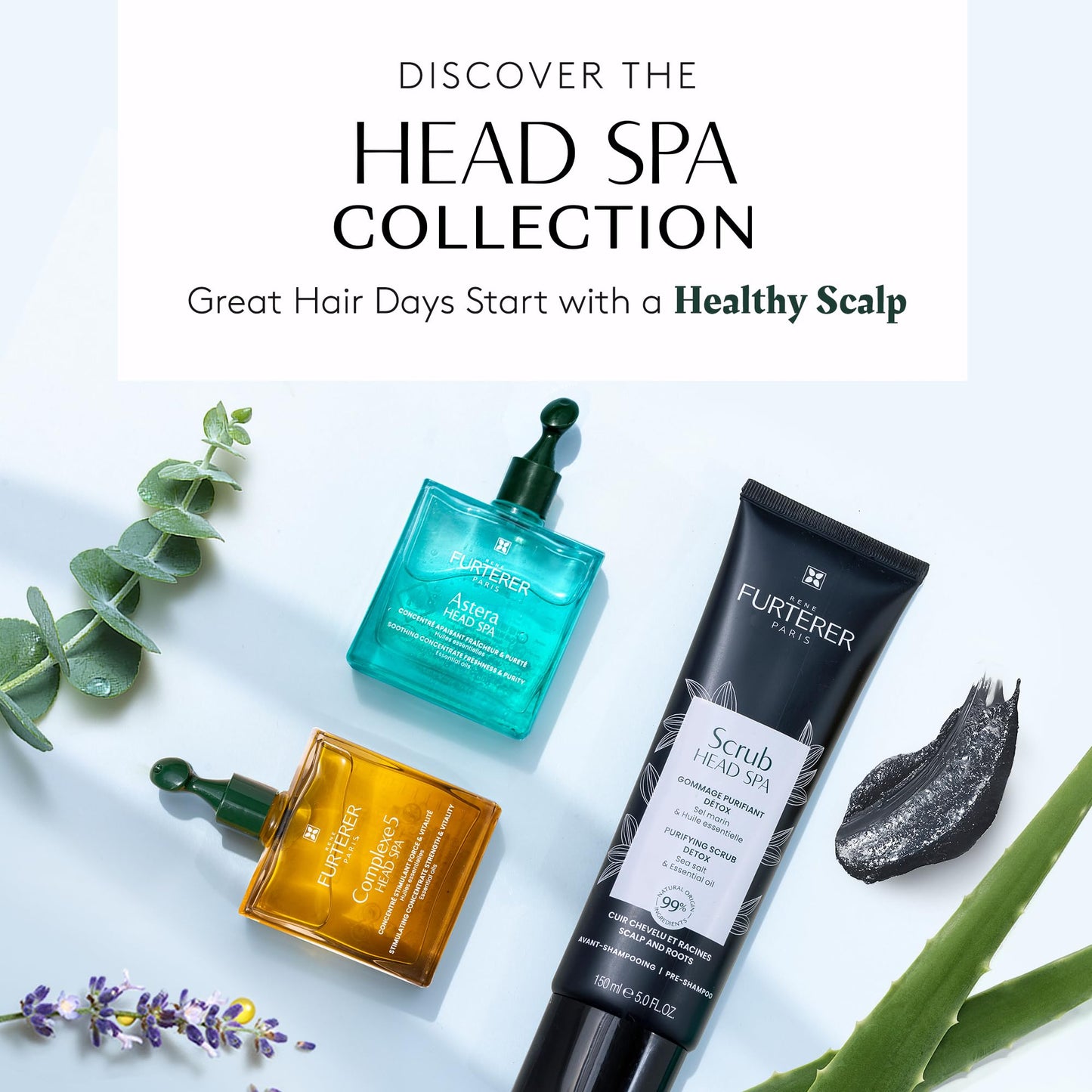 White Smoke Rene Furterer Head Spa COMPLEXE 5 Stimulating Plant Concentrate, Pre-Shampoo Purifying Scalp Treatment, 1.6 oz