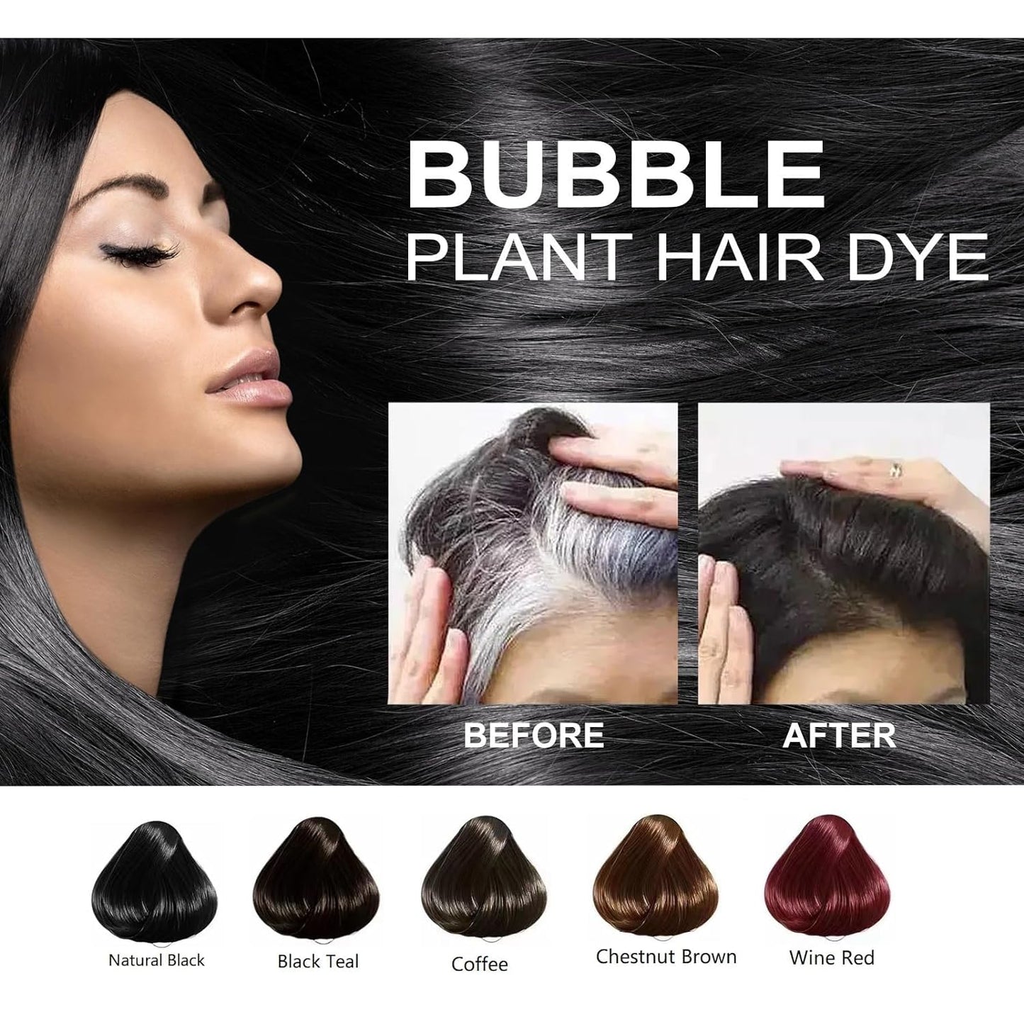 Black 200 ML Natural Plant Bubble Hair Dye, for Grey Hair Color Dye Shampoo.