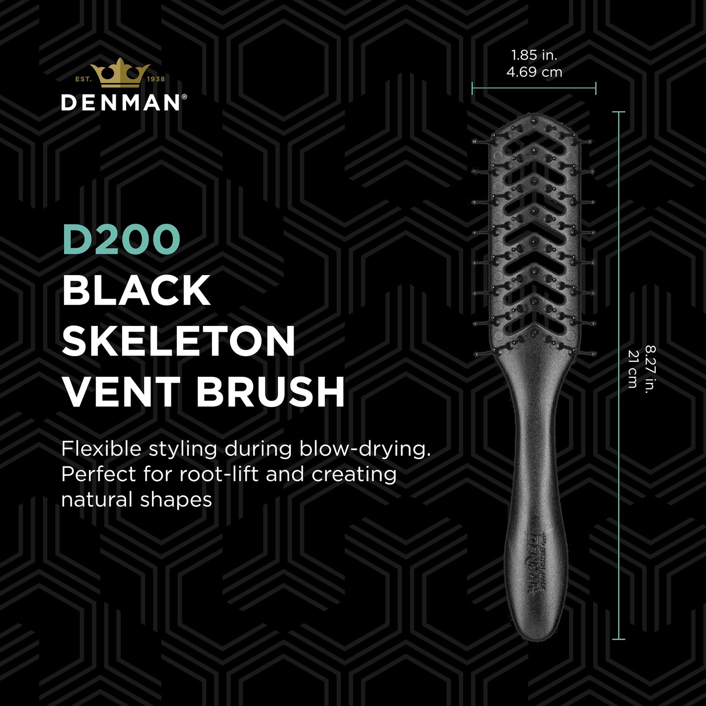 Brosse démêlante flexible Denman D200 – Poignée légère et contrôle optimal – Idéale pour coiffer et démêler les cheveux secs et mouillés – Noir (lot de 1)
