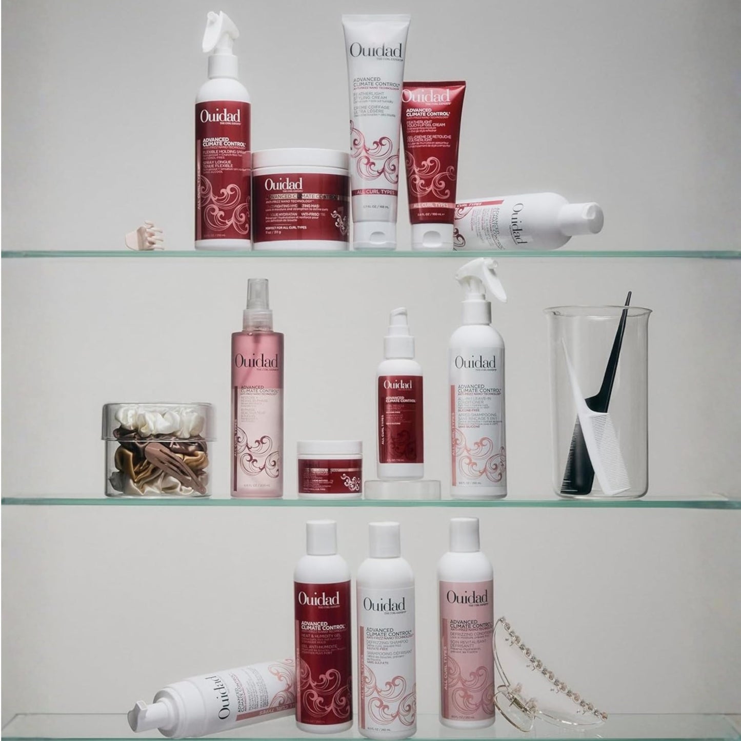 Gray Ouidad Advanced Climate Control Styling Cream, 2 fl oz, Featherlight Curl Cream for Curly Hair, Shiny, Hydrated & Frizz-Free Curls, Sulfates, Parabens & Cruelty-Free Curly Hair Products