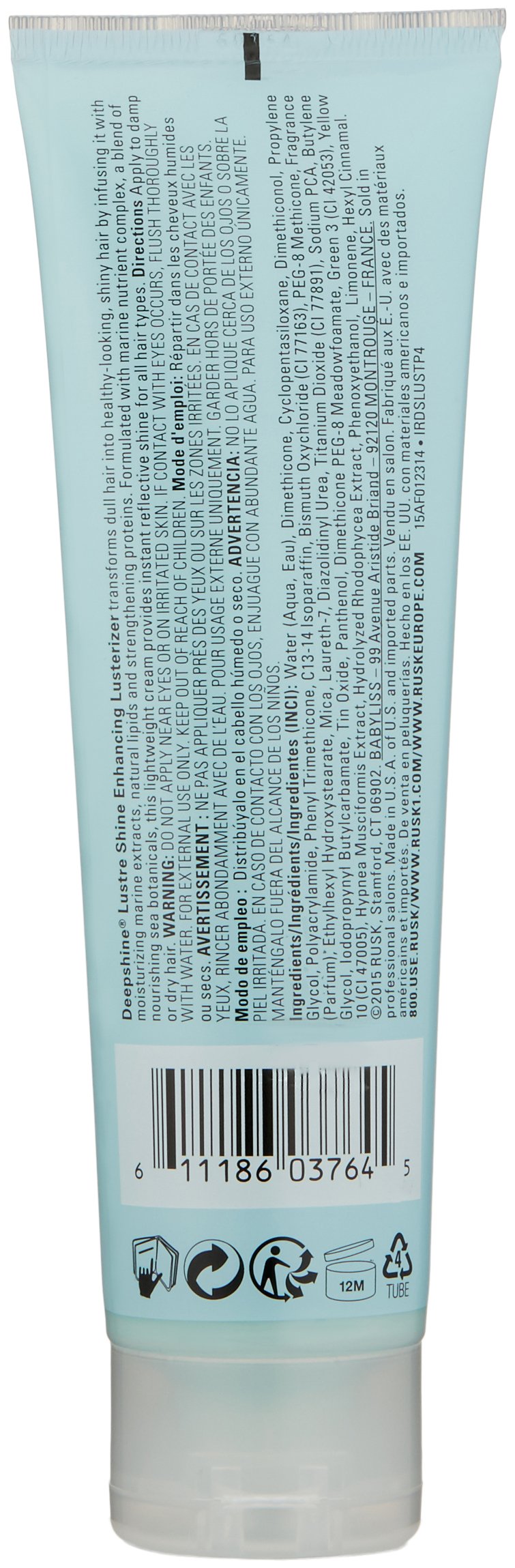 RUSK Deepshine Lustre Brillance Sublimatrice de brillance, démêle, apporte de la brillance et réduit les frisottis, 4,4 oz