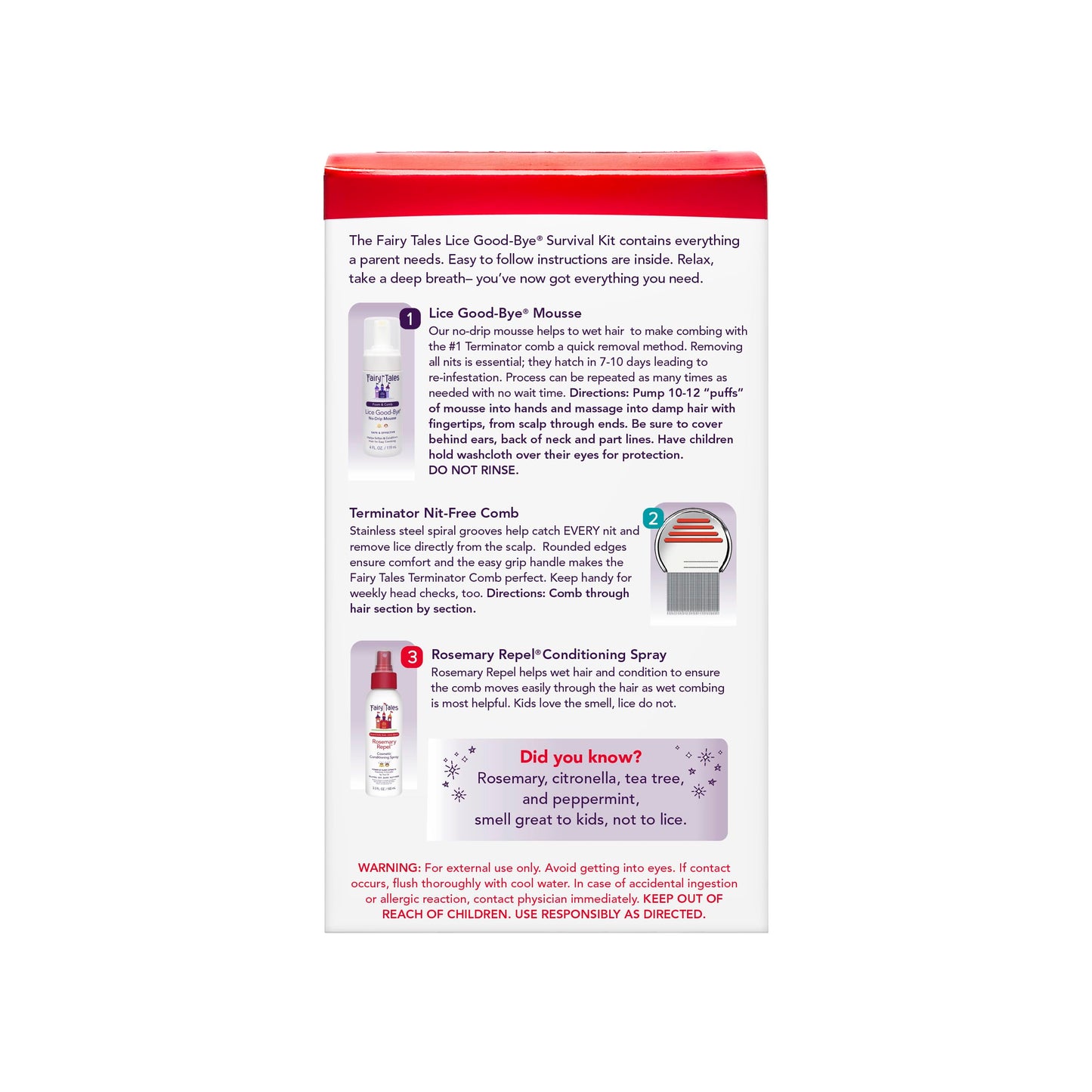 Fairy Tales Lice Good-Bye Survival Kit for Lice Treatment - Includes Treatment Mousse, Conditioning Spray, Comb, & Clip
