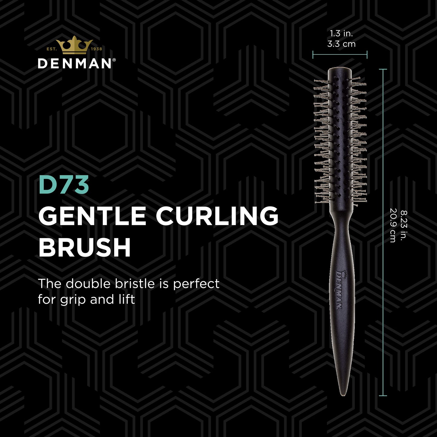 Denman Curling Vented Barrel Round Hair Brush with Nylon Bristles for Fast Drying, Volume and Creating Movement in the Hair, Black, D73