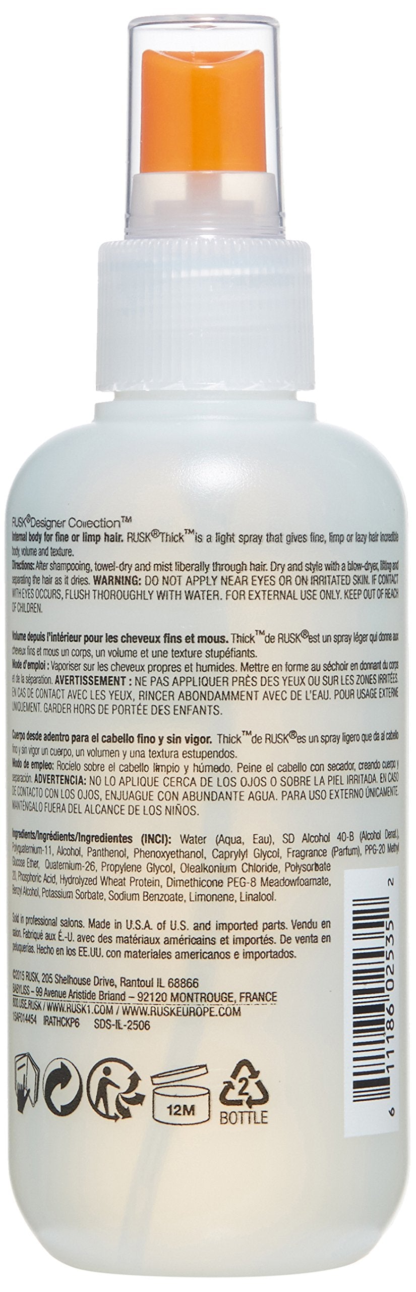 RUSK Designer Collection Thick Body and Texture Amplifier Spray, 6 Oz, For Fine, Limp, Flat or Lazy Hair Types - Contains Wheat Protein, Adds Strength, Texture, Volume & Moisture