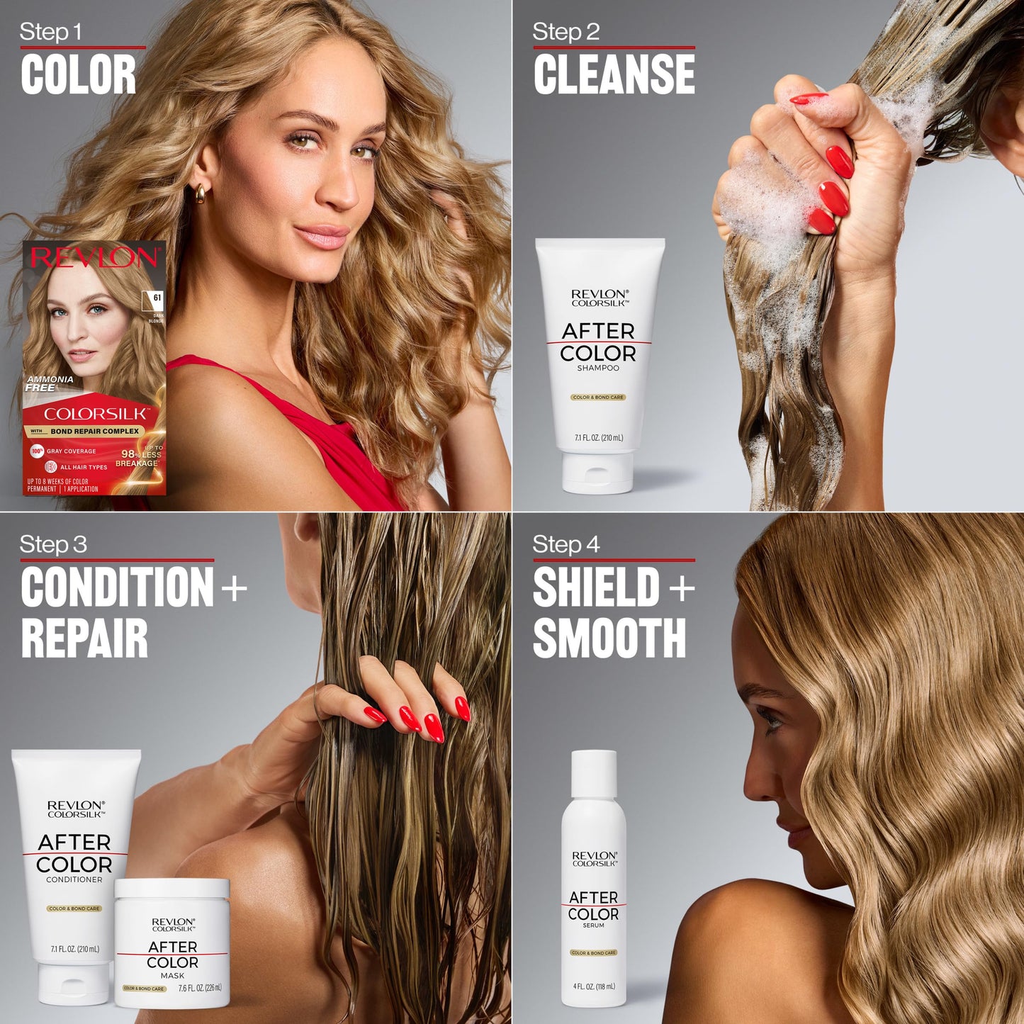 Light Gray Revlon ColorSilk with Bond Repair Complex, Blonde Permanent Hair Color, 100% Gray Coverage, Ammonia Free Hair Dye, Vegan Keratin, 72B Mushroom Blonde (Pack of 3)