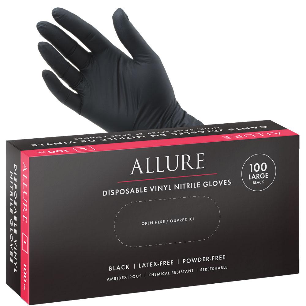 White Smoke Allure Vinyl Nitrile Gloves Black 100pk