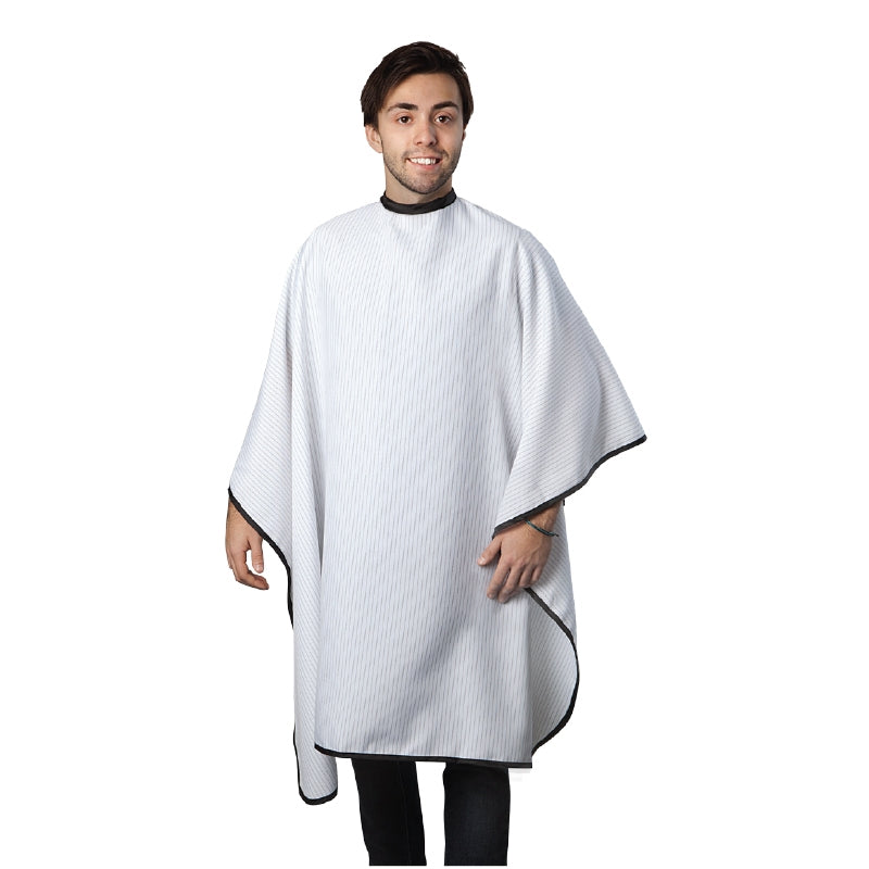 White Smoke BaBylissPRO Adult Polyester Cut Cape White Black Stripes