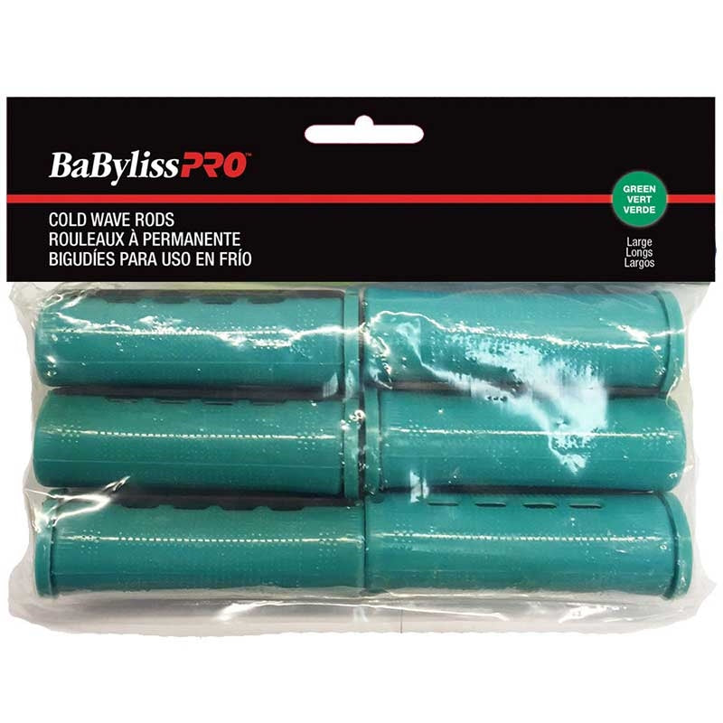 Black BaBylissPRO Cold Wave Rods Maxi Green 6/bag
