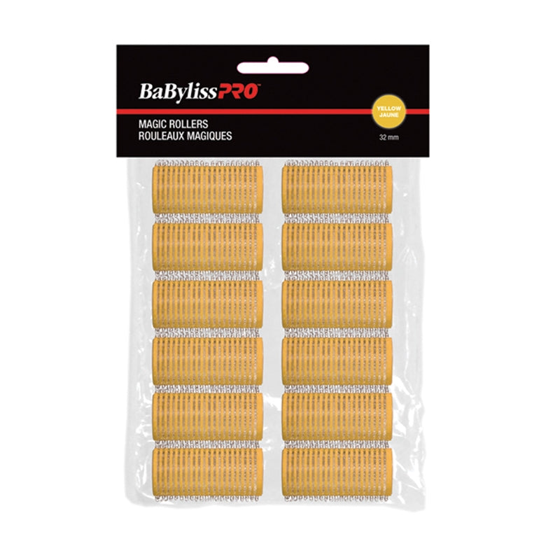 Black BaBylissPRO Velcro Rollers Yellow 32mm 12/bag