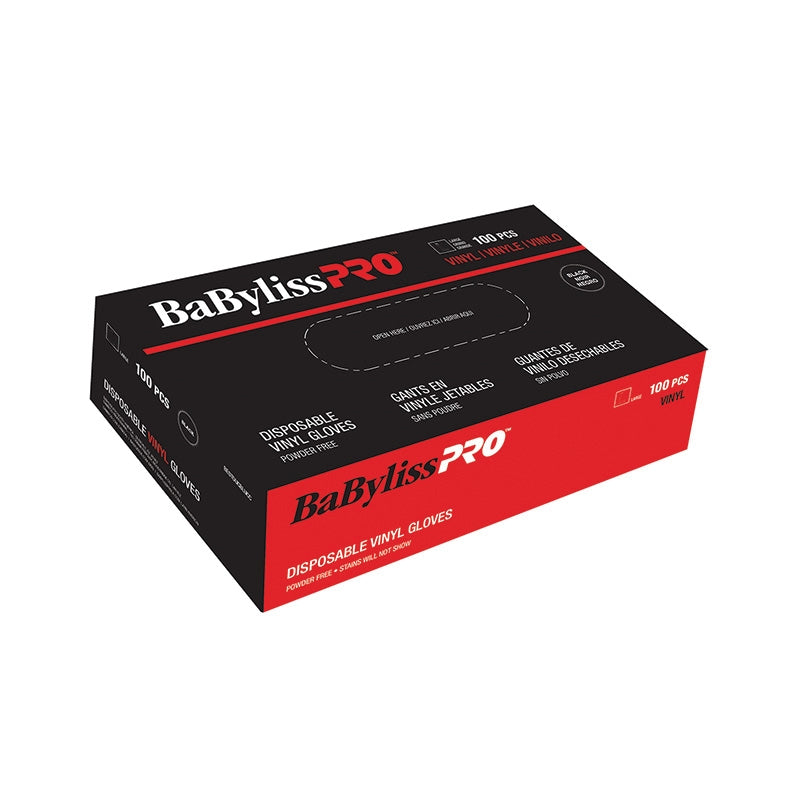 White Smoke BaBylissPRO Black Disposable Vinyl Gloves Medium 100pk