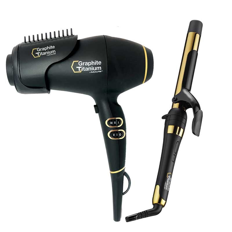 White Smoke BaBylissPRO Graphite Titanium Hairdryer Curling Iron Duo
