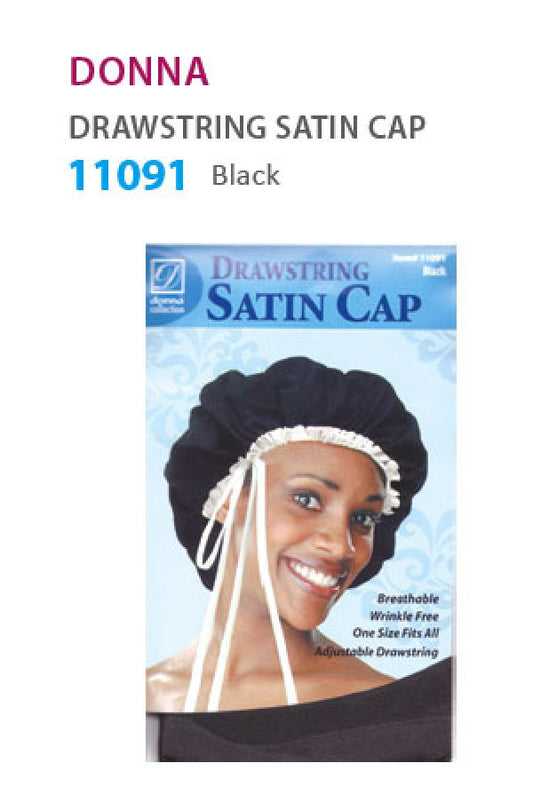 Donna-11091 Drawstring Satin Cap (Black) -dz