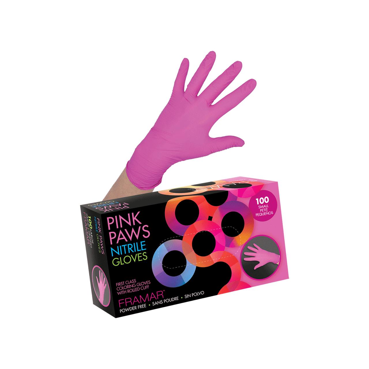 Framar Pink Paws Nitrile Gloves Small 100 Count