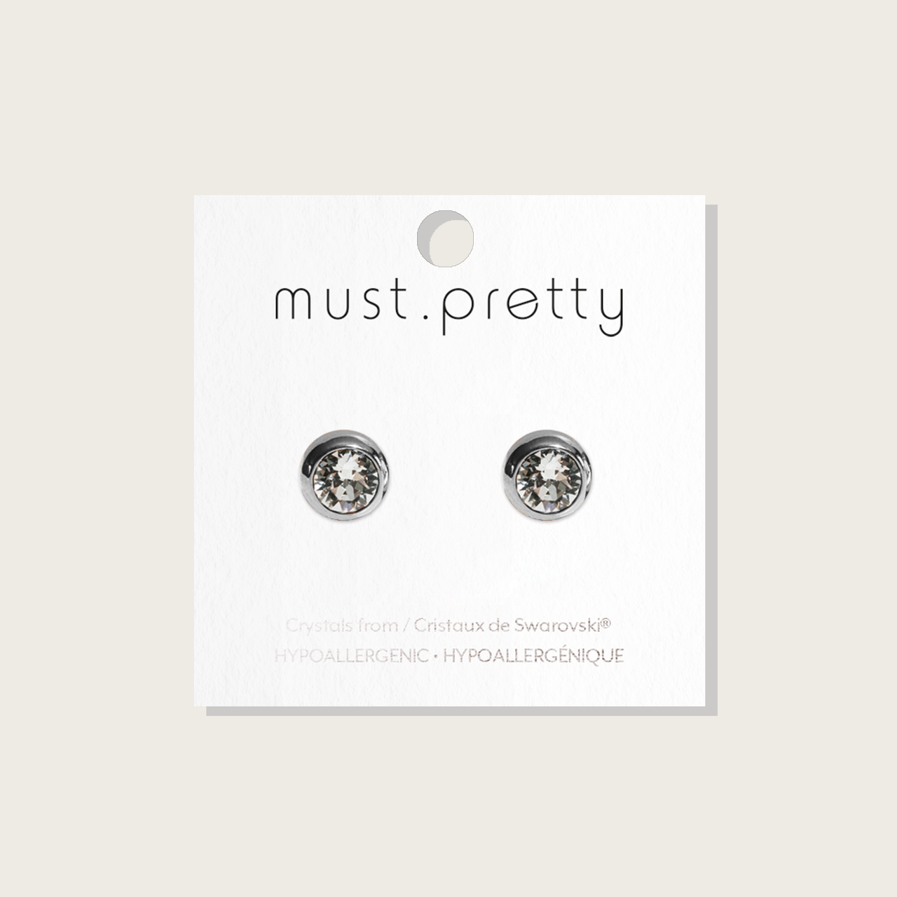 Must+Pretty Rhodium Bezel Earrings Crystal