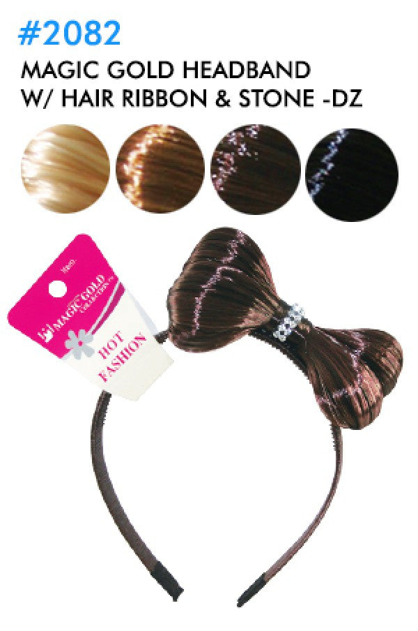 Magic Gold-2082 Headband w/ Hair Ribbon & Stone -dz