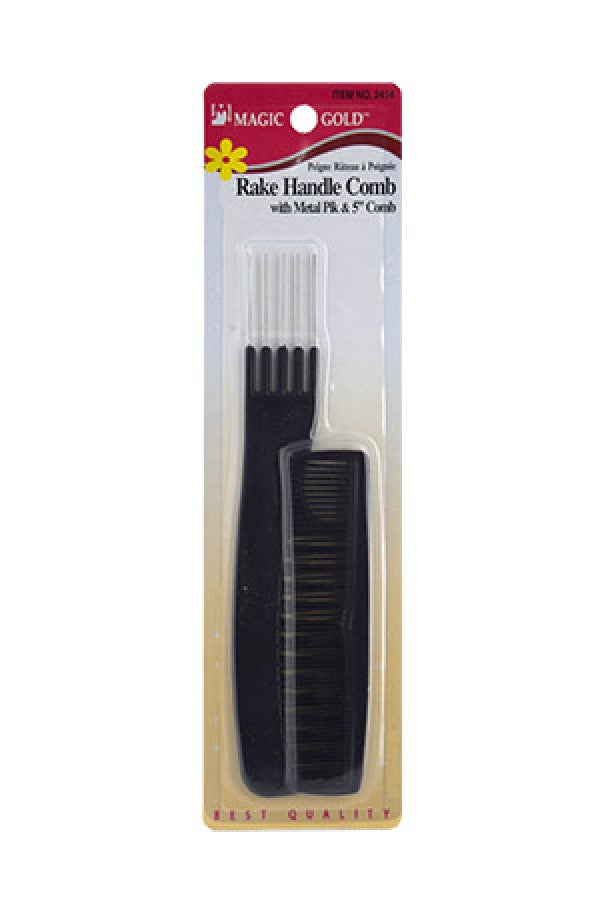 Magic Gold Rake Handle Comb w/ Metal Pik 2414 -dz