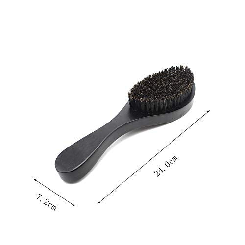 Leroun Brosse courbe ondulée – Brosse ondulée moyennement dure – Manche en bois – Véritable brosse ondulée 360 ° – Brosse à cheveux ondulés avec poils de sanglier (pinceau de couleur noire)