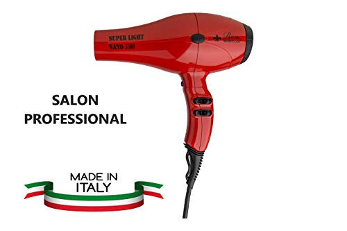 Nano 5500 Red Super Light Salon Professional Hair Dryer | 2000 Watt Lightweight Italian Powerful Blow Dryer | 1LB | Quiet Brushless Motor, Multiple Settings w/Cool Finishing Blast & Dual Nozzles