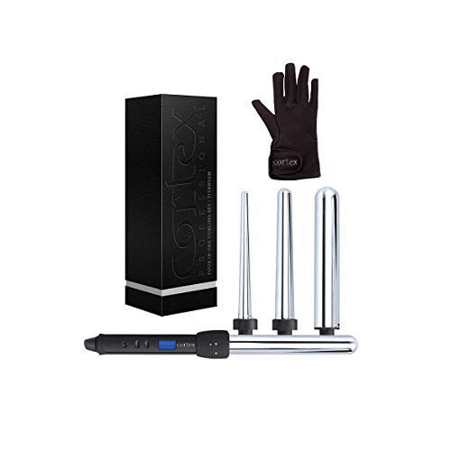 Cortex 4in1 Pro Titanium Clipless Curling Iron Set Set with Four TITANIUM Interchangeable Heads – Heat Resistant Glove and 140 – 450 Degree Variable Temperature