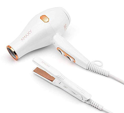 Amaxy Limited Edition (Featherweight) Real Infrared Light Professional Hair Dryer With Ceramic Honeycomb Technology To Get Shinier, More Volume, Smoother, Frizz Free Instantly (Free Mini Flat Iron)