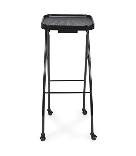 CALEB Fold-A-Way Salon Service Tray BLACK Rolling Service Tray for Barber Shop, Salon Furniture & Equipment
