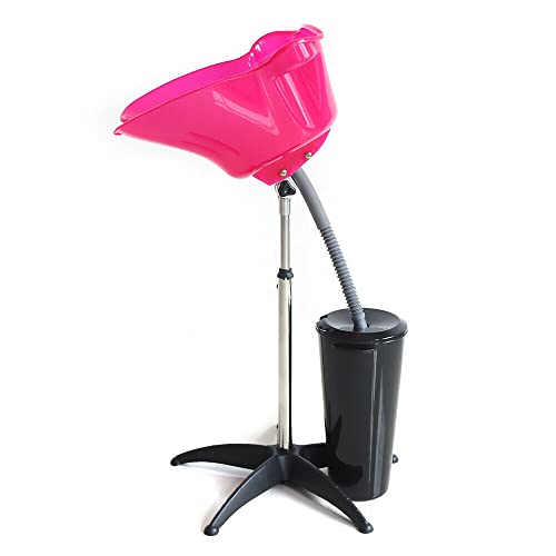 Évier de salon mobile de 10 L, bassin de shampoing profond, lavabo de salon de coiffure, évier portable réglable en hauteur, bol de traitement des cheveux, évier de lavage de cheveux portable avec tuyau de vidange (rose)