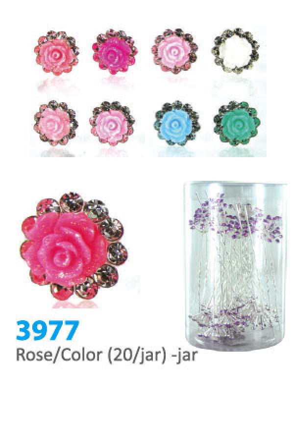 3977 Rose/Color Stone Hair Pin (20/Jar)