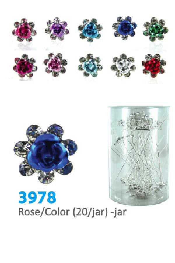 3978 Rose/Color Stone Hair Pin (20/Jar)