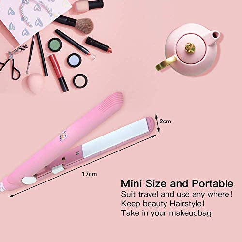Hair Straightener Flat Iron, 2 in 1 Mini Hair Straightener Ceramic Tourmaline Plate Beauty Flat Iron Heating Curler(4Colors ) (Pink beauty plug)