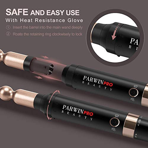 PARWIN Beauty Curling Wand 5 in 1 Curling Iron Set with 5 Interchangeable Ceramic Barrels 0.5” to 1.25” Hair Curling Wand Set, Rose Gold