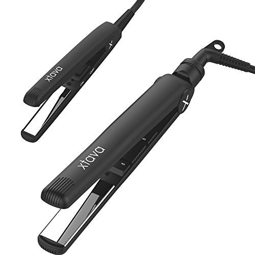 xtava Sleek and Shiny Flat Iron Toolkit (Set of 2 Flat Irons) - Full and Mini Flat Iron Gloss Factor Kit with 1 and ½ Inch Plates - Professional Titanium Hair Straightener for Salon Quality Styling