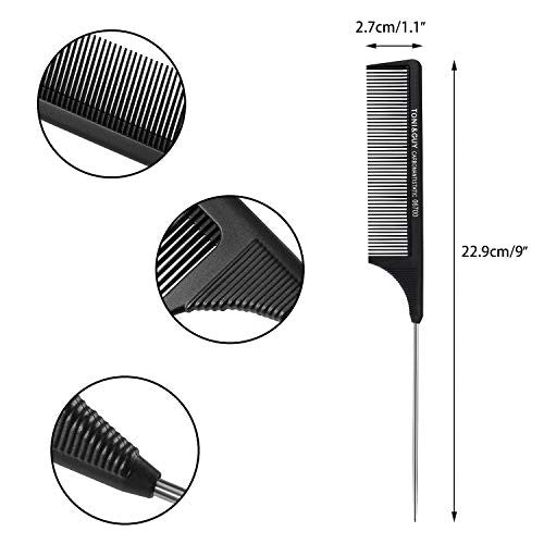 Noverlife 6PCS Metal Pin Tail Combs, Hairstyling Teasing & Taming Brush, Salon Hairdressing Sharp Rat Tail Comb Pointy Comb for Backcombing, Sectioning, Volumising, Conditioning, Detangling