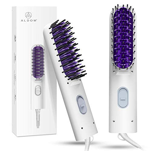 ALDOM Ionic Hair Brush Straightener - Hair straightening Brush with 30s Fast Ceramic Heating Straightening Comb for Home, Travel and Salon, 356℉ Constant Temperature, Anti-Scald, Frizz-Free