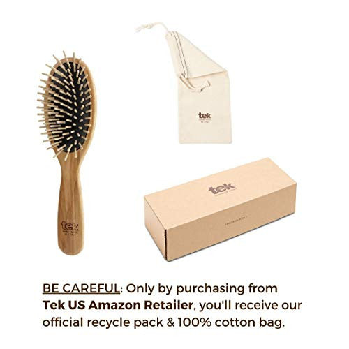 Tek small oval hairbrush in ash wood with short wooden pins - Handmade in Italy