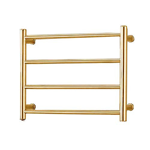 BILLY'S HOME Towel Warmer Drying Rack, Electric 304 Stainless Steel Tower Warmer with 4 Heated Bars Wall-Mounted for Bathroom Gold 450×540×125mm,Plugin