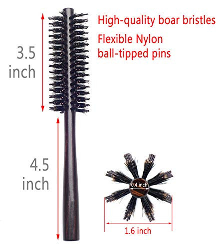 Petite brosse à cheveux ronde pour cheveux fins ou courts, Mini brosse à barbe ronde en poils de sanglier mixtes pour hommes
