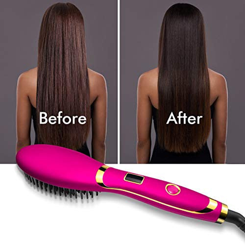 Nnkxy Enhanced Hair Straightener Brush,Fast MCH Ceramic Heating Hair Straightening Brush with Anti-Scald Feature,Portable Electric Straightening Comb for Home and Travel,Anti-Frizz,Dual Voltage