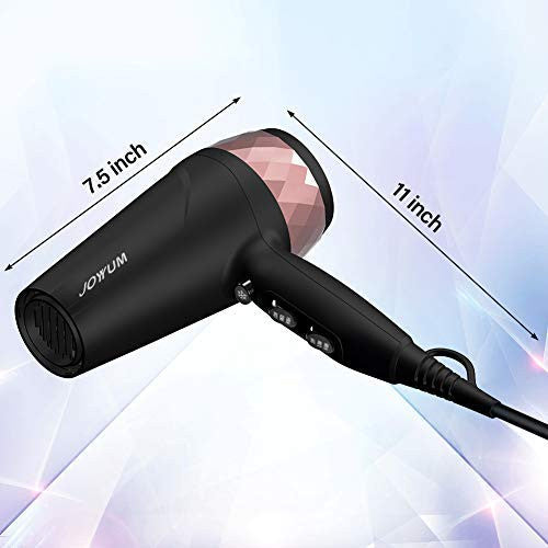 JOYYUM 1875W Professional Hair Dryer with Concentrator Negative Ionic Conditioning - Powerful, Lightweight, Fast Blow Dryer with Cool Shot, 2 Speed and 3 Heating, Black and Rose Gold