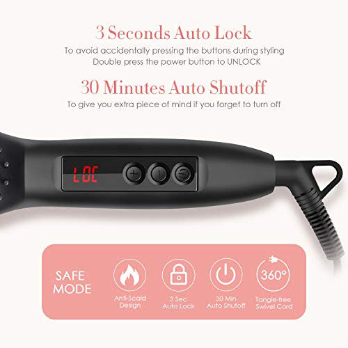 Hair Straightening Brush, SwanMyst Ceramic Ionic Hair Straightener Brush Iron with Auto Temperature Lock and Auto Shut-off Function, Universal Dual Voltage, Gift Water-proof Travel Pouch, Matt Black