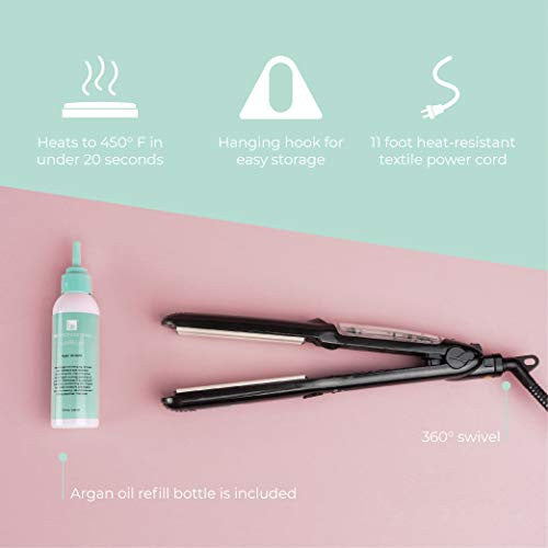 Be Professional Vapor Hair Straightener Flat Iron for Hair 1.25" Ceramic Premium Argan Infusion Steamliner - Dual Voltage Straightening Irons with Argan Refill Bundle - Planchas De Cabello