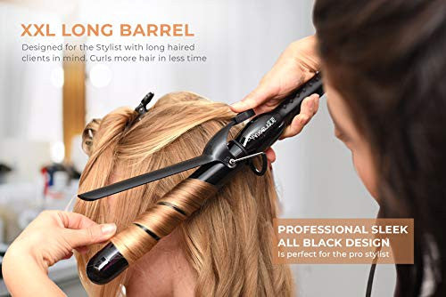 Le Angelique Fer à friser avec pince de 2,5 cm – Corps professionnel extra large de 20,3 cm pour cheveux longs et épais | Baguette à friser en céramique de 25 mm | Température réglable | Double tension