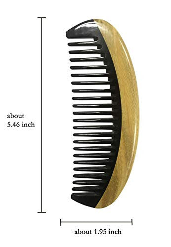 Louise Maelys Peigne à cheveux en bois de buffle noir à dents larges pour cheveux bouclés forme de lune