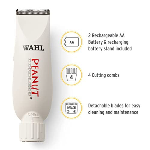 Wahl Professional Cordless White Peanut Hair and Beard Clipper Trimmer with a Powerful Rotary Motor for Professional Barbers and Stylists - Model 8663