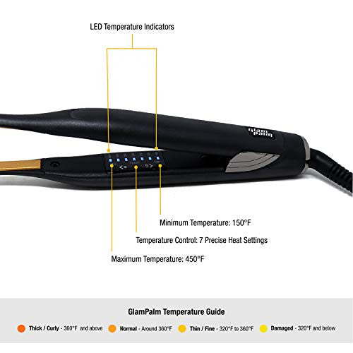 GlamPalm Stiletto Thin Flat Iron Ceramic Hair Straightener, 0.3 Inch Plates + Heat Resistant Cap and Professional Tail Comb