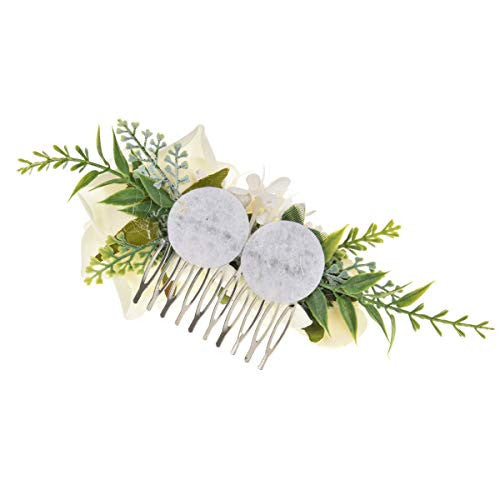 Vividsun Bridal Flower Comb Greenery Hair Comb Wedding Floral Headpiece (B/Rose White)