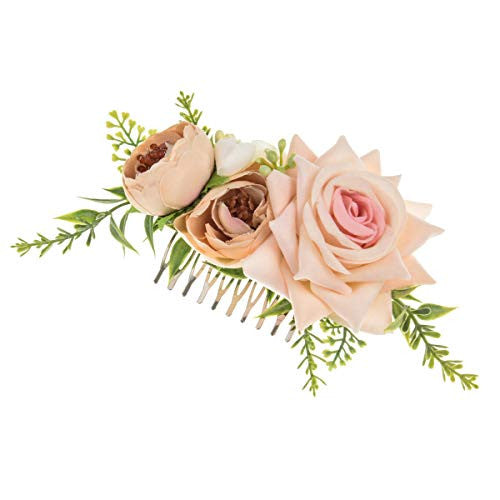 Vividsun Bridal Flower Comb Greenery Hair Comb Wedding Floral Headpiece (B/Rose Pink)