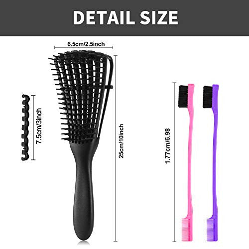 3 件套顺发刷套装,带双面边缘刷,适合非裔美国纹理 3a 至 4c 卷发,适合湿/干/长而浓密的卷发(黑色、玫瑰红、紫色)