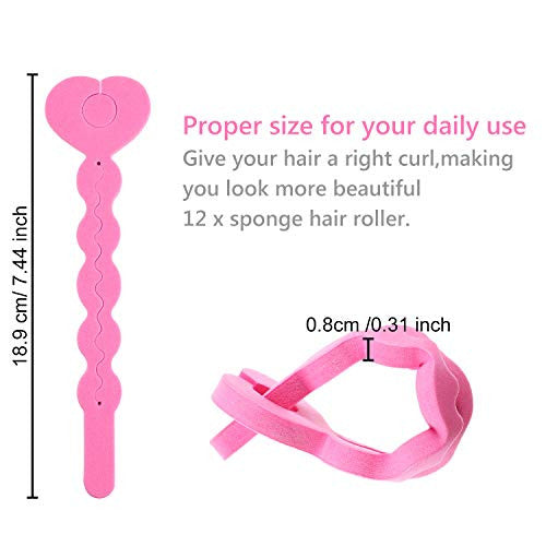 12 Pieces Soft Rollers for Hair Flexible Hair Rollers Soft Sleeping Hair Roller for Long Short Thick Thin Hair Curlers for Women and Girls, Pink