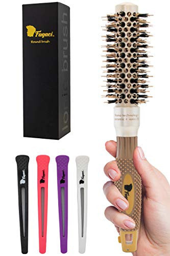 Fagaci Small Round Brush for Blow Drying with Natural Boar Bristle, Round Brush | Nano Technology Ceramic + Ionic for Hair Styling, Drying, Healthy Hair and Add Volume | Hair Brush + 4 Styling Clips-1601091871